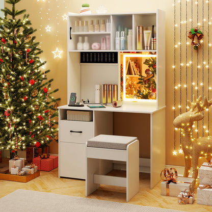 67 Inches Tall Vanity Set with Mirror Makeup Dressing Table with Charging Station-White