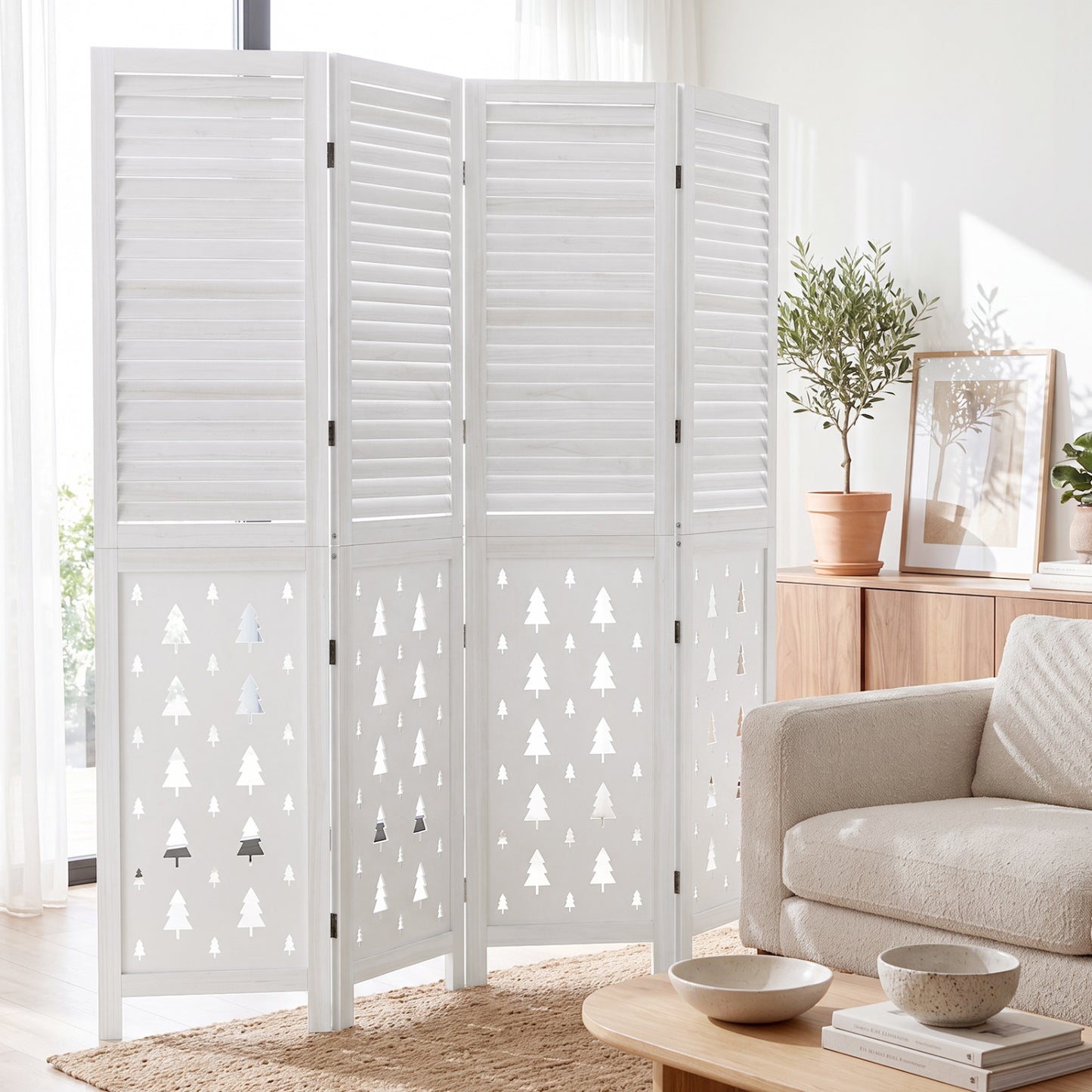 67" Tall Wood Room Divider Indoor Wooden Partition for Room Separation-4 Panels