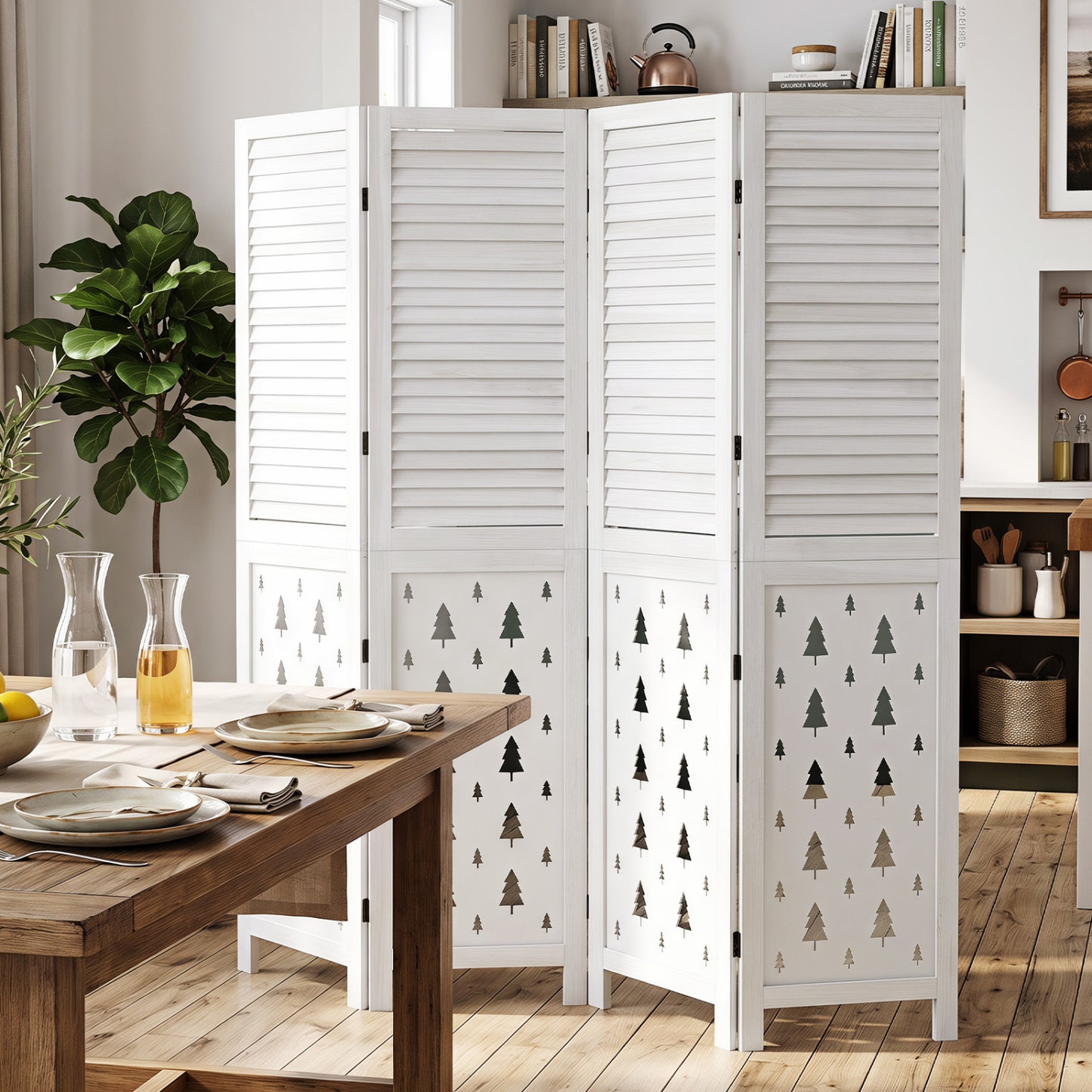 67" Tall Wood Room Divider Indoor Wooden Partition for Room Separation-4 Panels