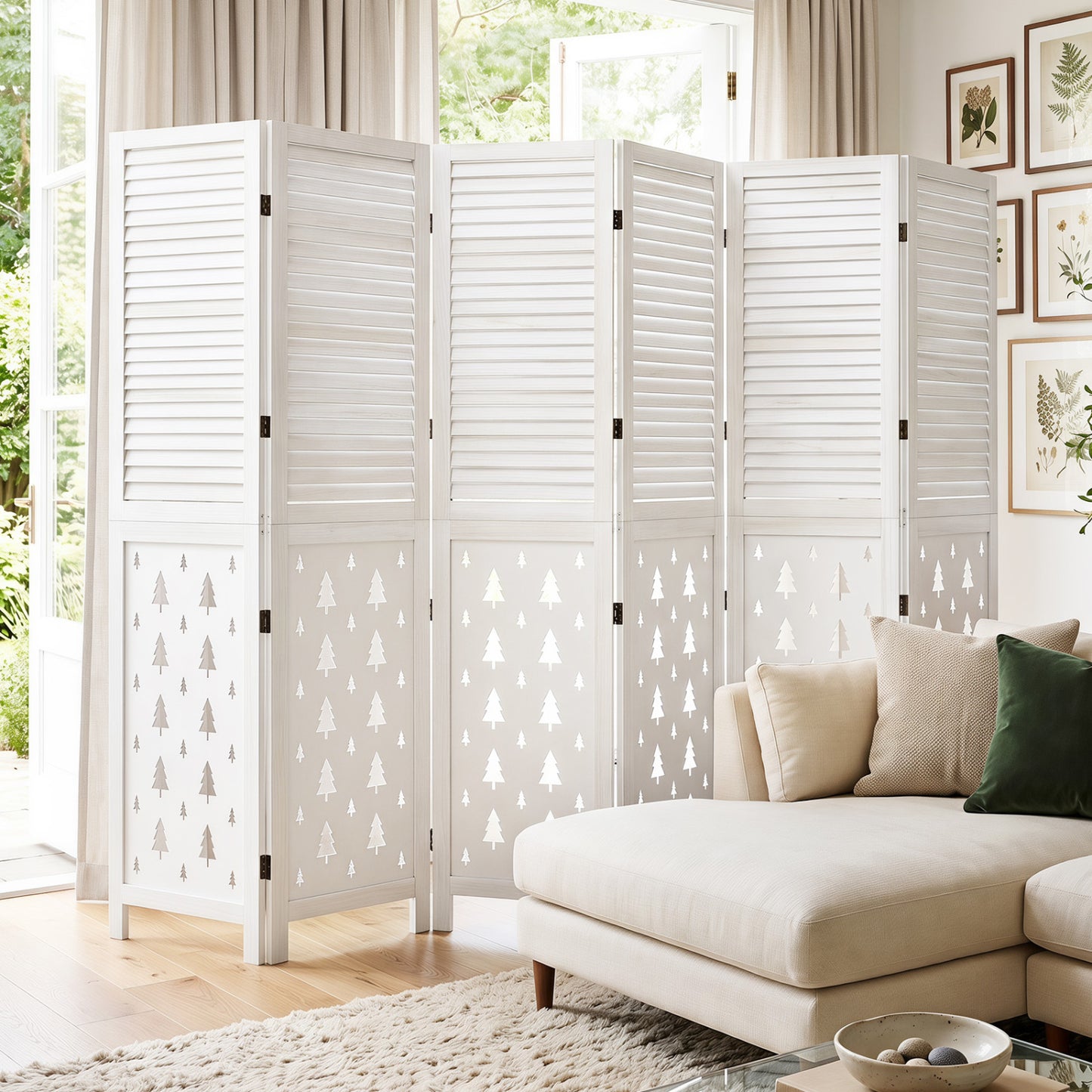 67" Tall Wood Room Divider Indoor Wooden Partition for Room Separation-4 Panels