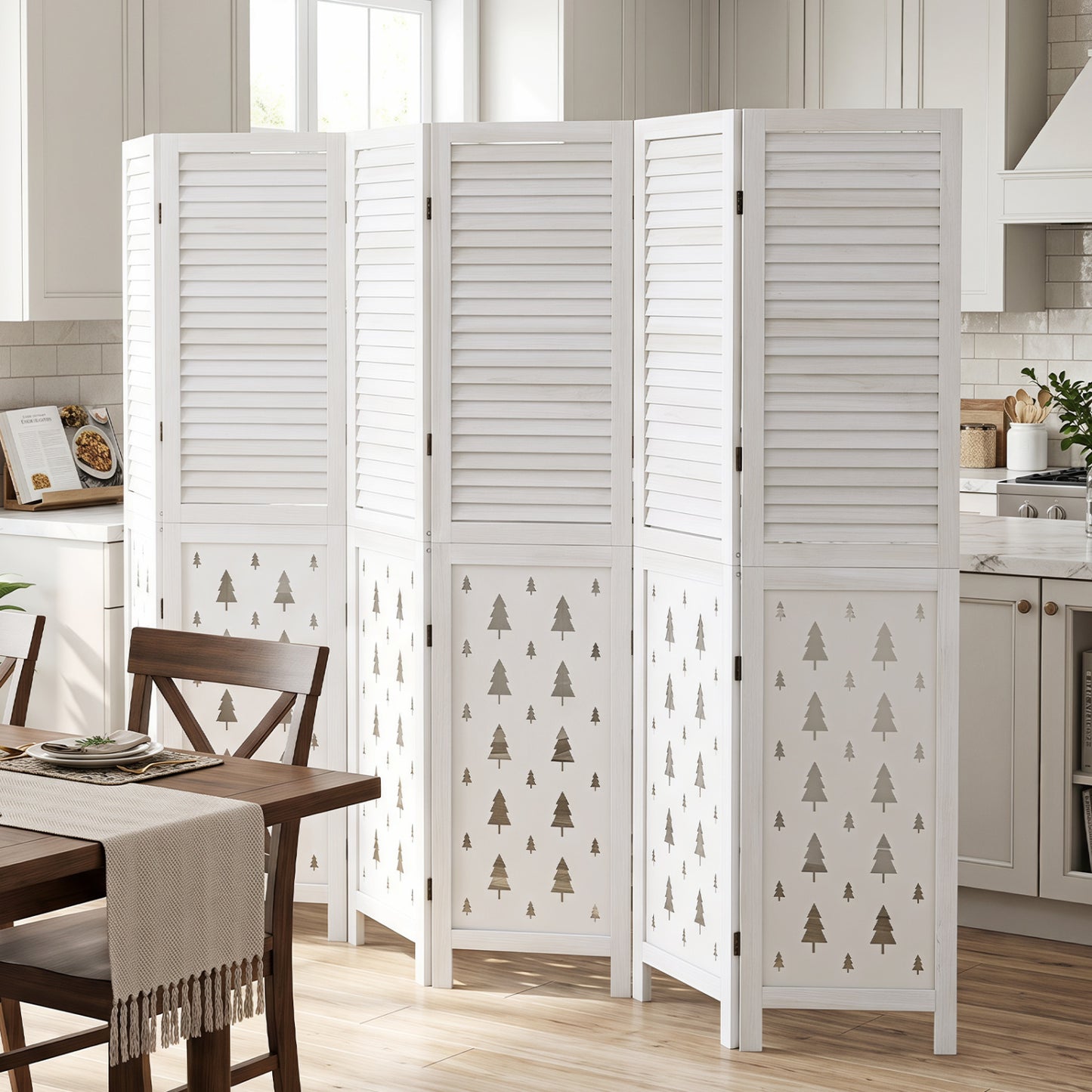67" Tall Wood Room Divider Indoor Wooden Partition for Room Separation-4 Panels