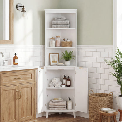 68 Inch Tall Bathroom Floor Storage Cabinet with Fluted Doors-Blue