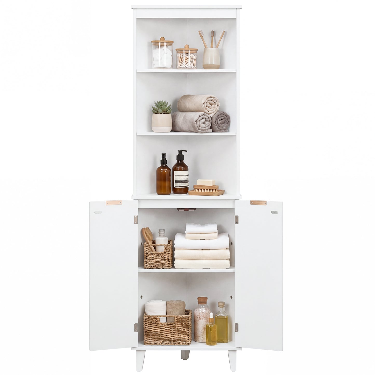 68 Inch Tall Bathroom Floor Storage Cabinet with Fluted Doors-Blue