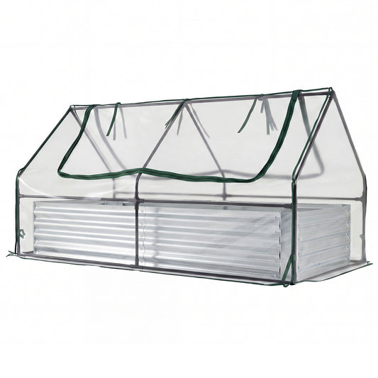 69 x 33 x 12 Inch Galvanized Raised Garden Bed with Cover-Black
