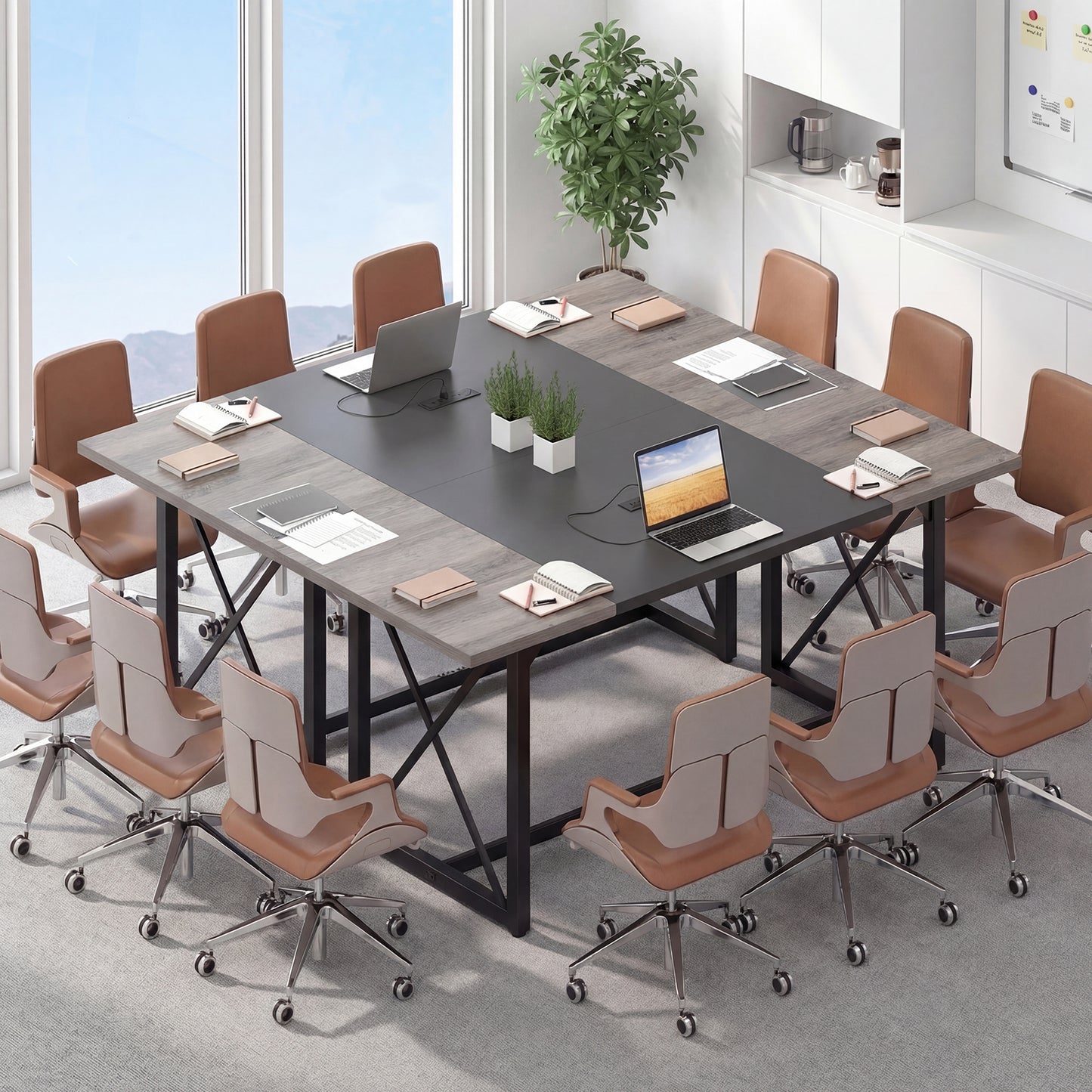 6FT Conference Table with Power Outlets Seats 6-8 People for Office-Natural