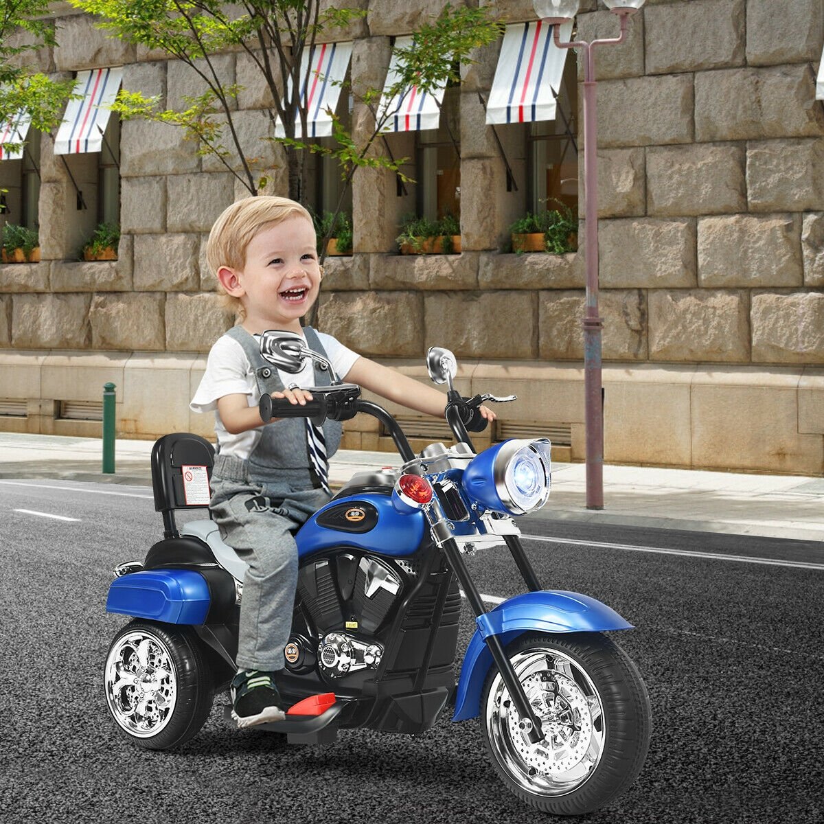 6V Powered Toddler 3-Wheel Motorbike Ride On Toy with Horn and Headlight-Black & Red