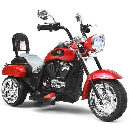6V Powered Toddler 3-Wheel Motorbike Ride On Toy with Horn and Headlight-Black & Red