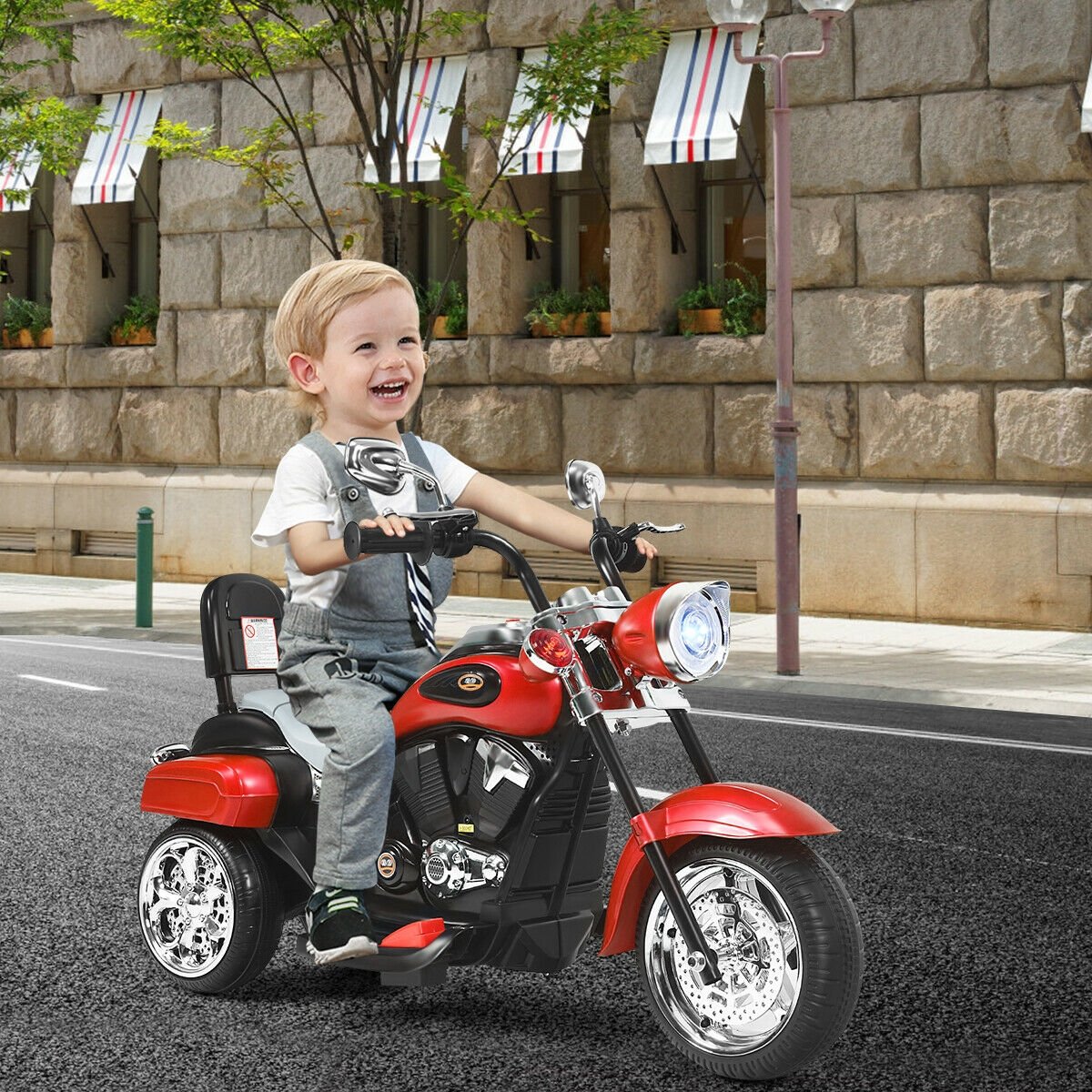 6V Powered Toddler 3-Wheel Motorbike Ride On Toy with Horn and Headlight-Black & Red