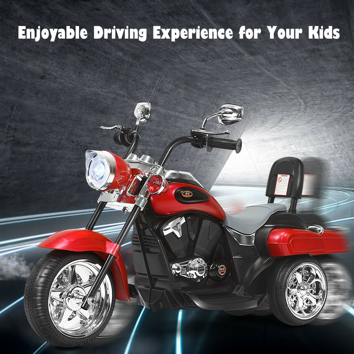 6V Powered Toddler 3-Wheel Motorbike Ride On Toy with Horn and Headlight-Black & Red