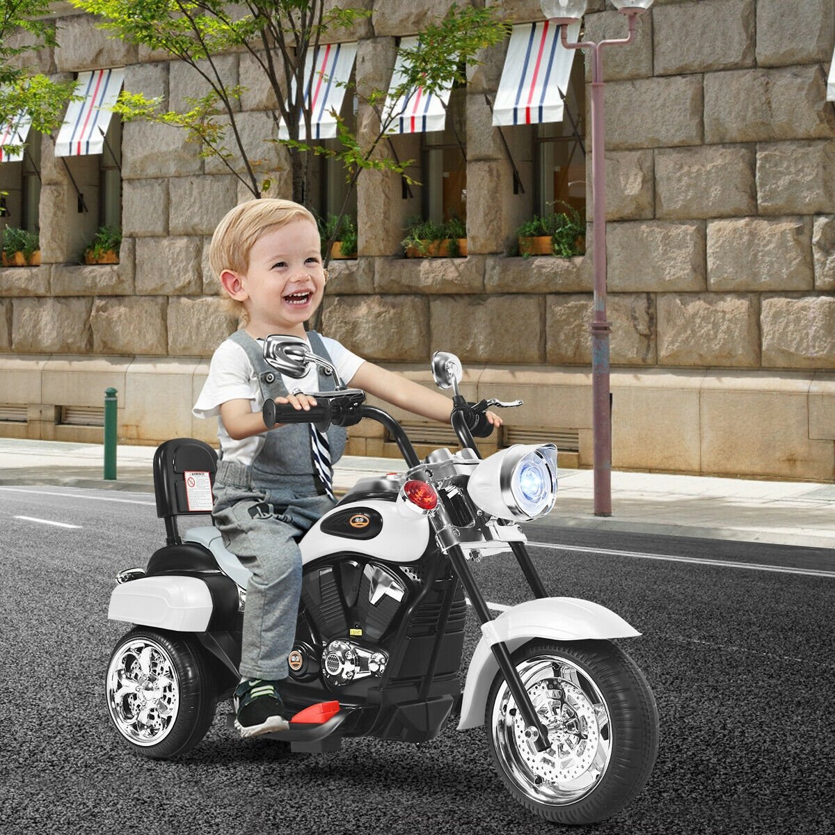 6V Powered Toddler 3-Wheel Motorbike Ride On Toy with Horn and Headlight-Black & Red
