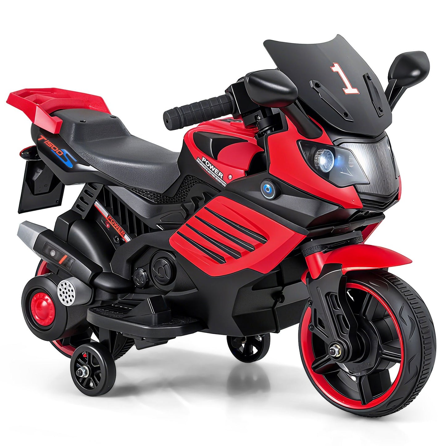 6V Kids Motorcycle with Headlights Music and Detachable Training Wheels-Navy