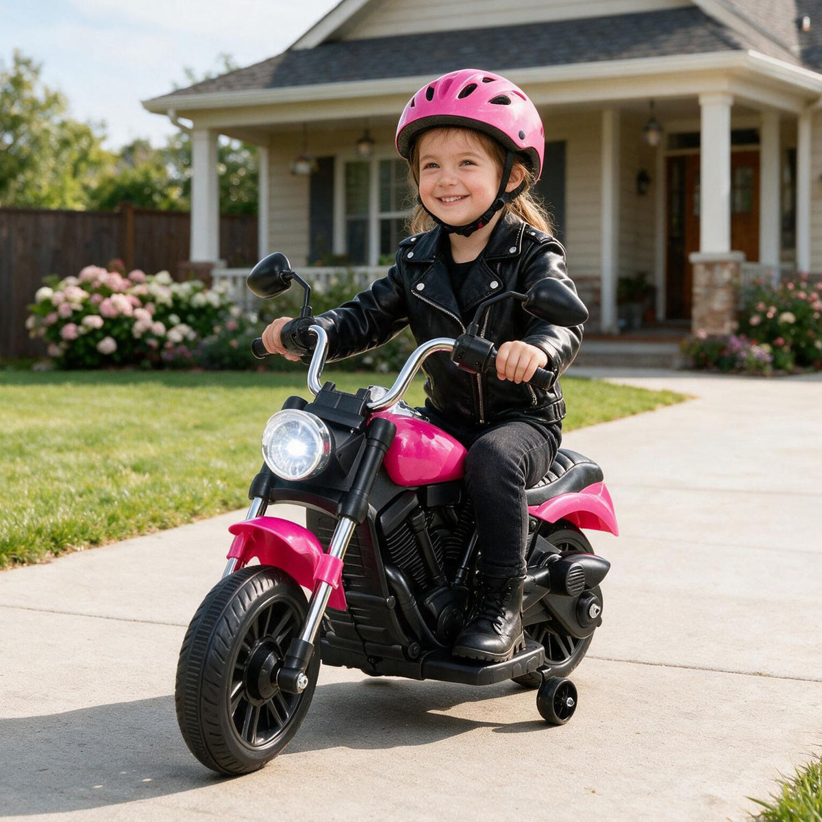 6V Kids Motorcycle with Detachable Training Wheels and Music for Ages 2-5-Blue