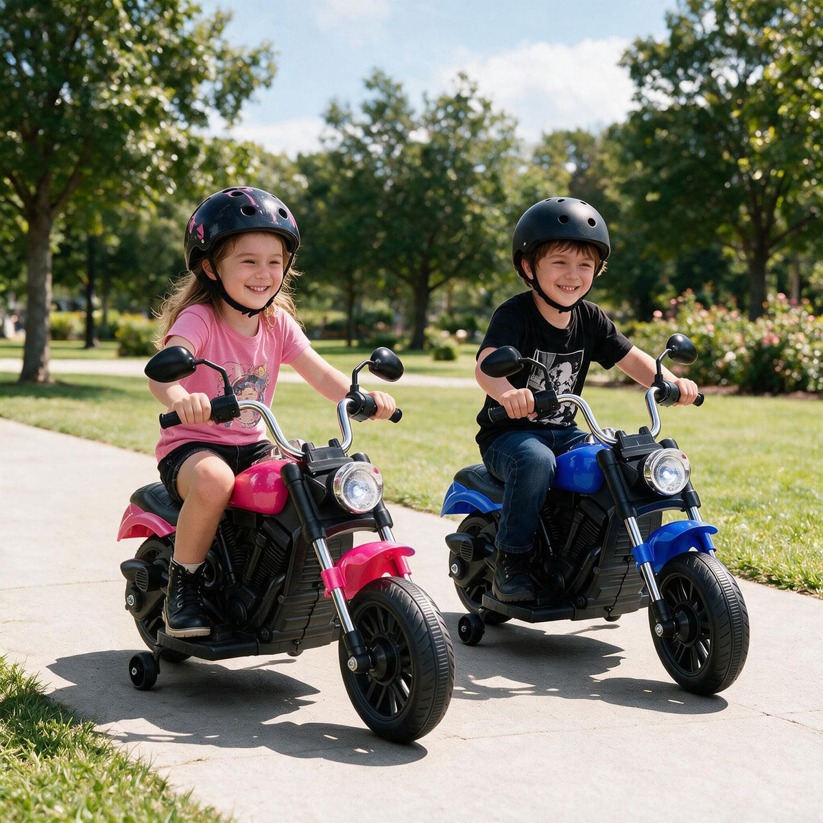 6V Kids Motorcycle with Detachable Training Wheels and Music for Ages 2-5-Blue
