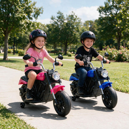6V Kids Motorcycle with Detachable Training Wheels and Music for Ages 2-5-Blue