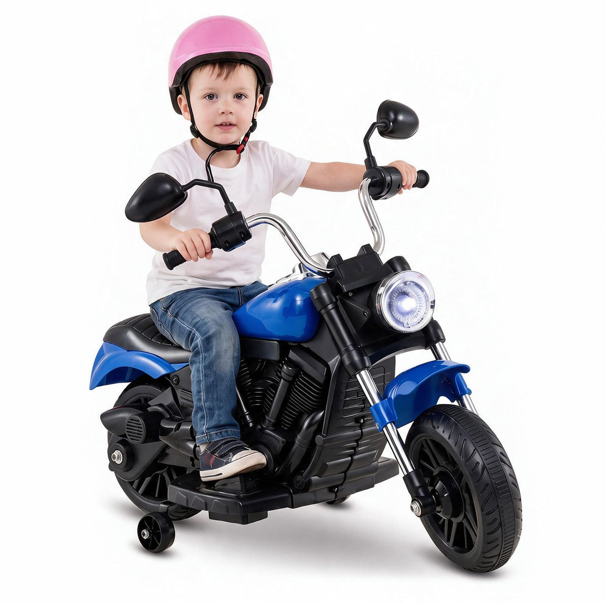 6V Kids Motorcycle with Detachable Training Wheels and Music for Ages 2-5-Blue