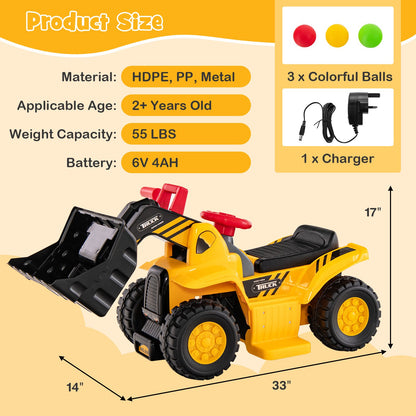 6V Kids Ride On Bulldozer with Folding Basketball Hoop and Balls