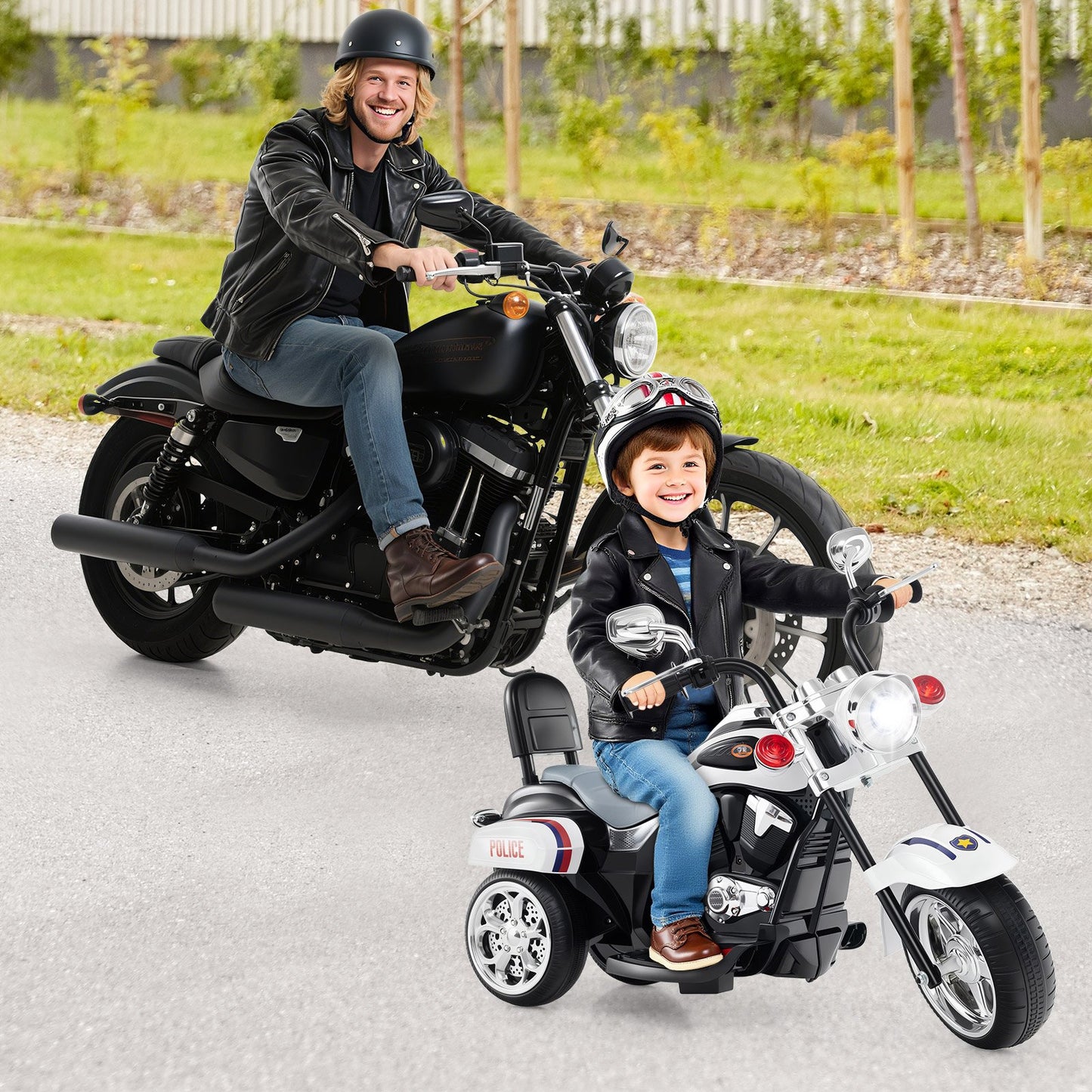 6V Powered Toddler 3-Wheel Motorbike Ride On Toy with Horn and Headlight-Black & Red