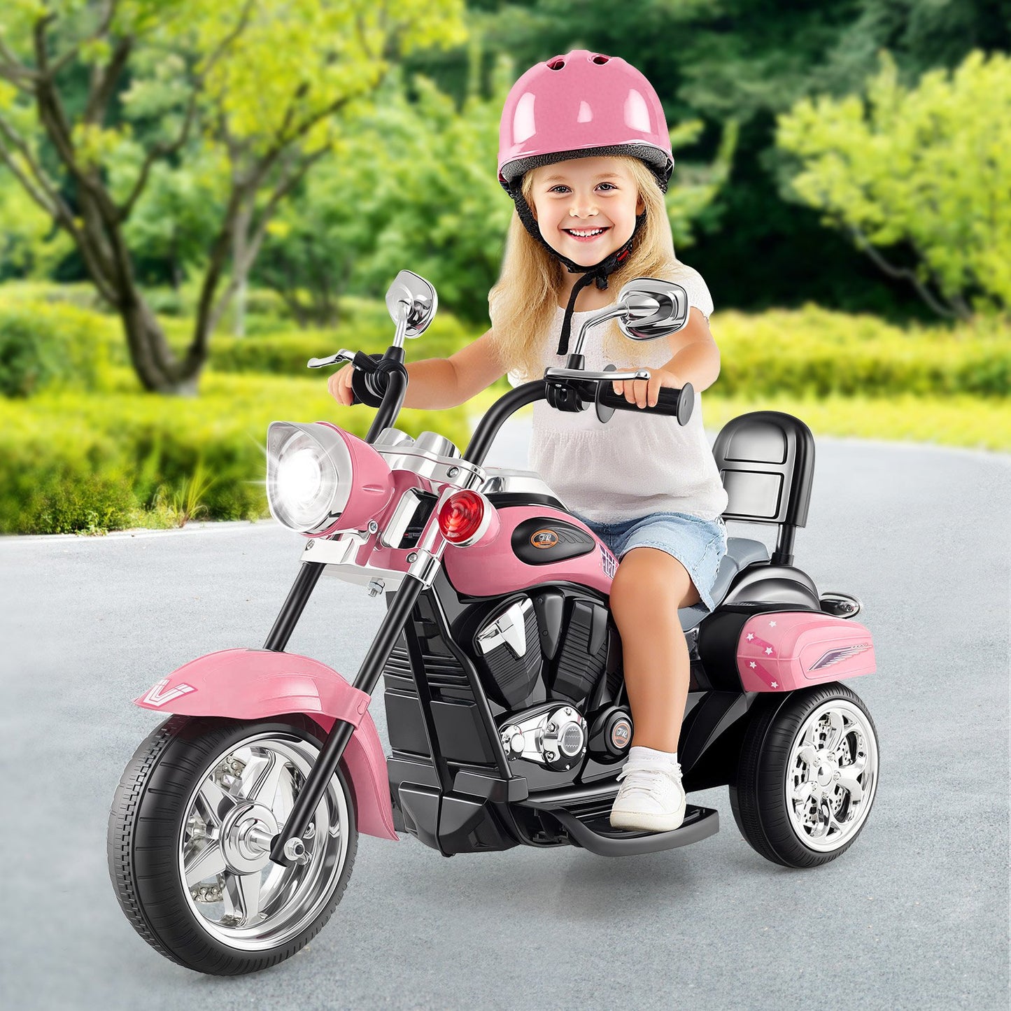 6V Powered Toddler 3-Wheel Motorbike Ride On Toy with Horn and Headlight-Black & Red