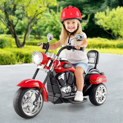 6V Powered Toddler 3-Wheel Motorbike Ride On Toy with Horn and Headlight-Black & Red