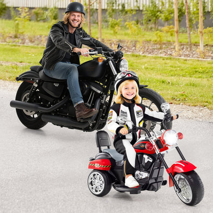6V Powered Toddler 3-Wheel Motorbike Ride On Toy with Horn and Headlight-Black & Red