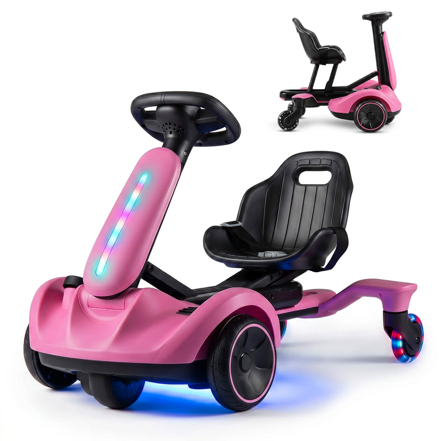 6V Ride-on Drift Car with Lights and Adjustable Seat-Black