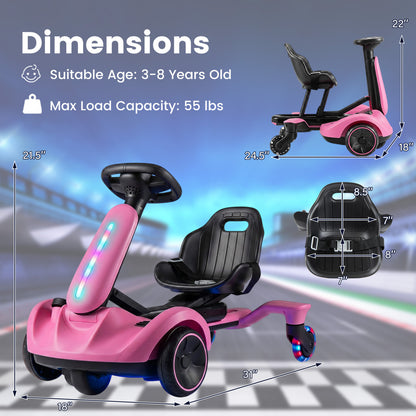 6V Ride-on Drift Car with Lights and Adjustable Seat-Black