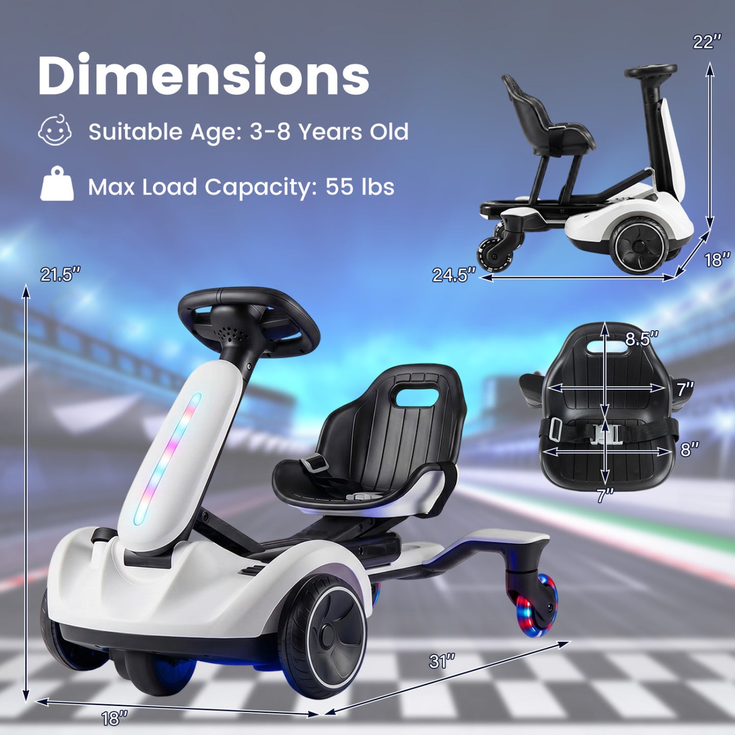 6V Ride-on Drift Car with Lights and Adjustable Seat-Black