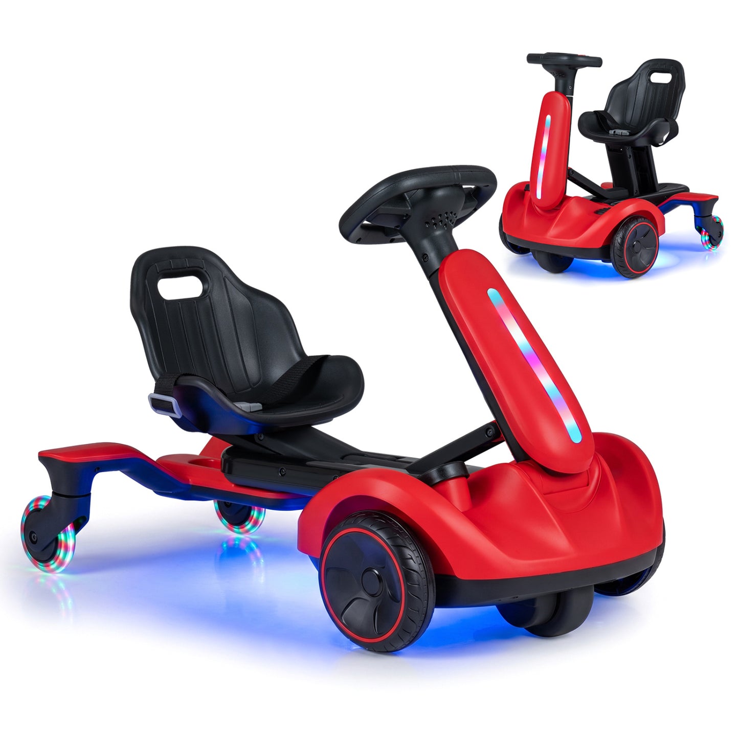 6V Ride-on Drift Car with Lights and Adjustable Seat-Black