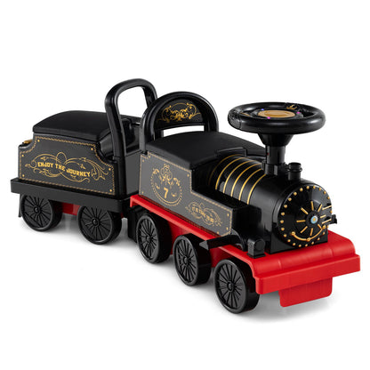 6V Ride on Train 2-Seater with Carriage and Flashing LED Lights-Black