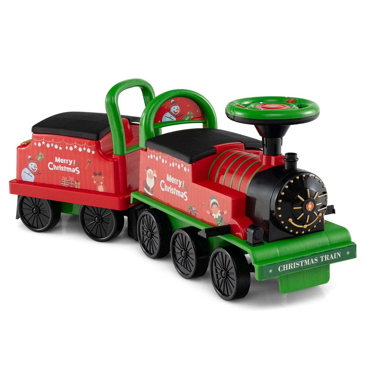 6V Ride on Train 2-Seater with Carriage and Flashing LED Lights-Black