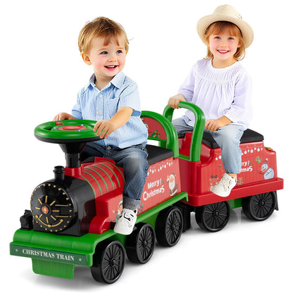 6V Ride on Train 2-Seater with Carriage and Flashing LED Lights-Black