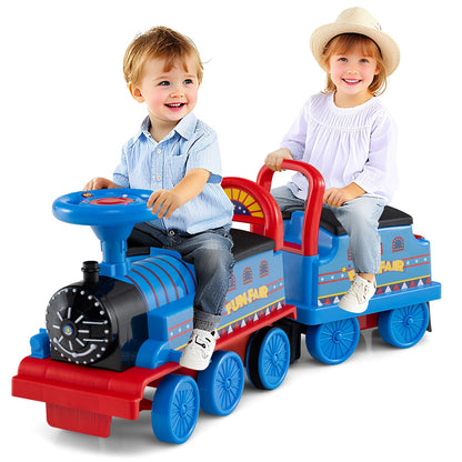 6V Ride on Train 2-Seater with Carriage and Flashing LED Lights-Black