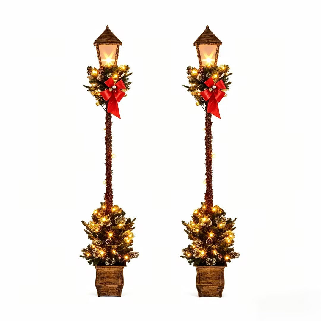 6.1 Feet Christmas Pre-lit Street Lamp Set of 2 with Artificial Greenery and Snow-flocked Branch Tips-Beight White