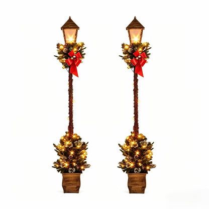 6.1 Feet Christmas Pre-lit Street Lamp Set of 2 with Artificial Greenery and Snow-flocked Branch Tips-Beight White