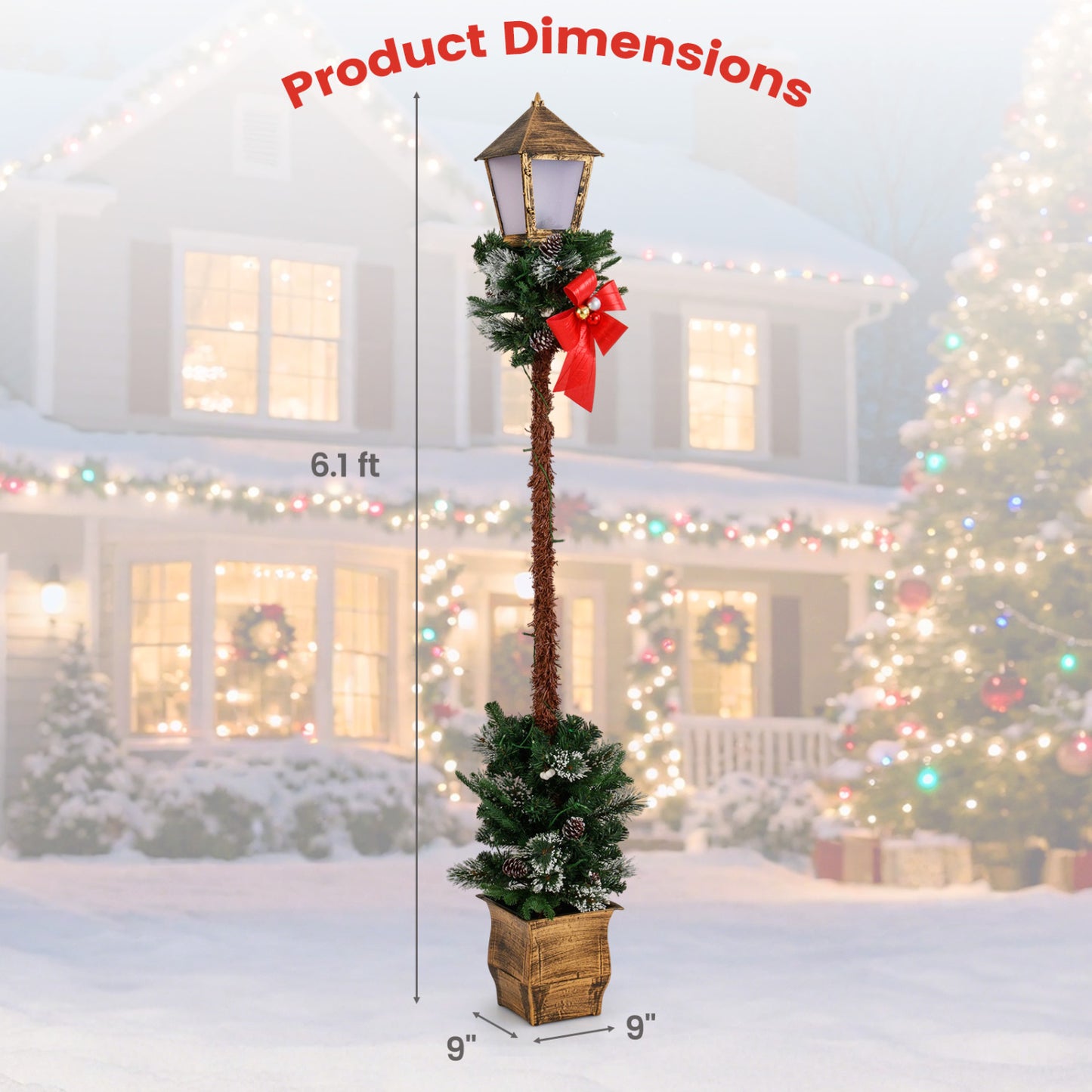 6.1 Feet Christmas Pre-lit Street Lamp Set of 2 with Artificial Greenery and Snow-flocked Branch Tips-Beight White