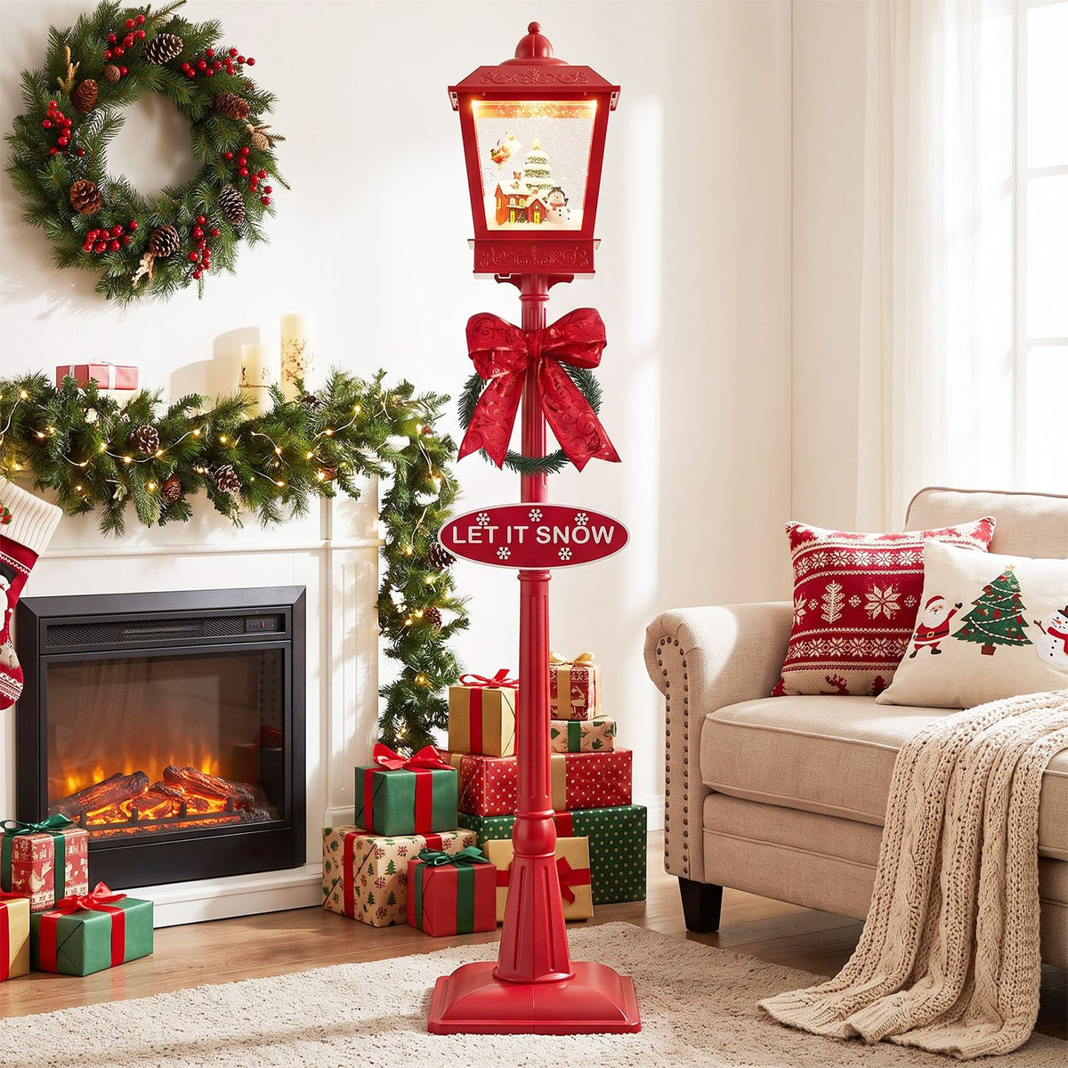 6.1 ft Musical Christmas Streetlight with LED Lights for Home Yard Porch-Red
