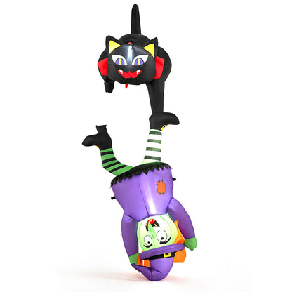 6.2 FT Halloween Hanging Inflatable Witch and Black Cat with LED Lights