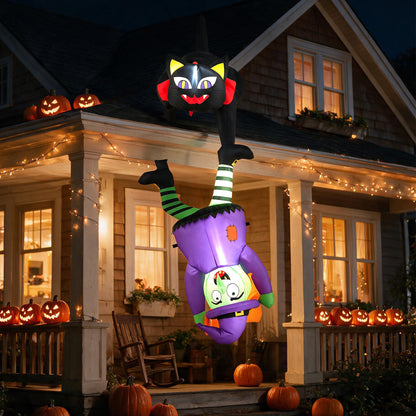 6.2 FT Halloween Hanging Inflatable Witch and Black Cat with LED Lights