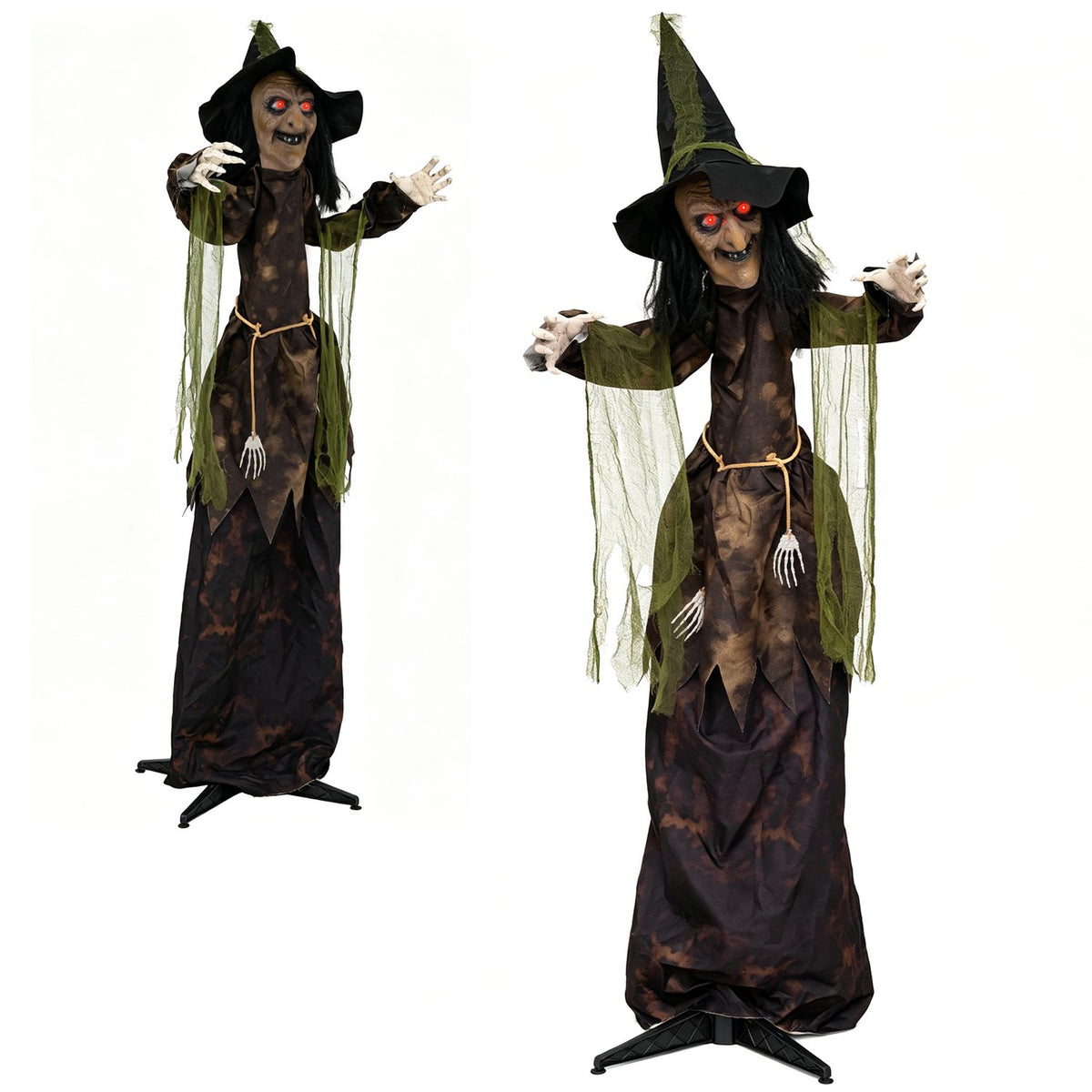 6.2 ft. Halloween animated witch decoration with red glowing eyes, spooky holiday decor for Halloween celebrations