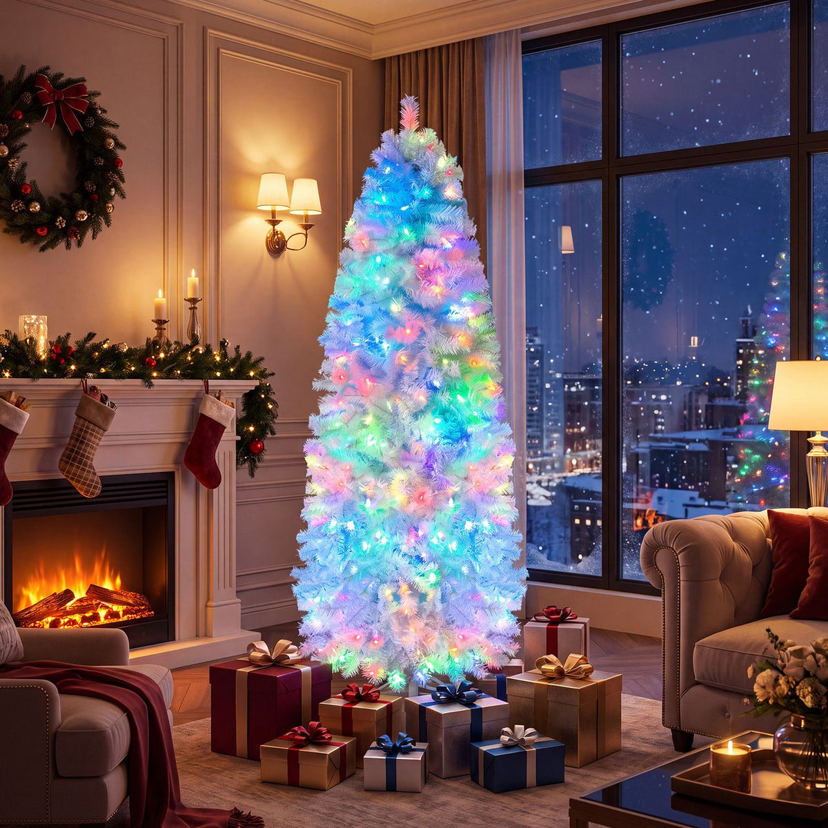 6.3 ft smart pencil Christmas tree with remote and app control, decorated for holiday decor, by Wilsons Home Store