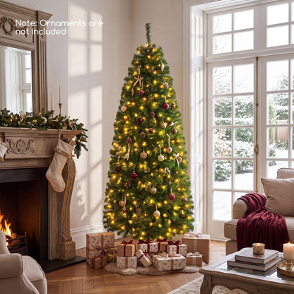6.3 ft smart pencil Christmas tree with pre-lit RGB LED lights, holiday decor by Wilsons Home Store, showing colorful illuminated tree