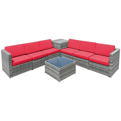 8 Piece Wicker Sofa Rattan Dinning Set Patio Furniture with Storage Table-Black