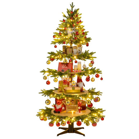 6.4 FT Rotating Christmas Tree 4-Tier Artificial Xmas Tree with 280 Branch Tips and 220 LED Lights