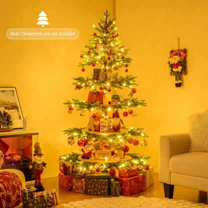 6.4 FT Rotating Christmas Tree 4-Tier Artificial Xmas Tree with 280 Branch Tips and 220 LED Lights