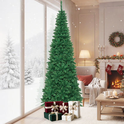6.5' / 7.5' Pre-Lit Hinged Artificial Pencil Christmas Tree-7.5 ft