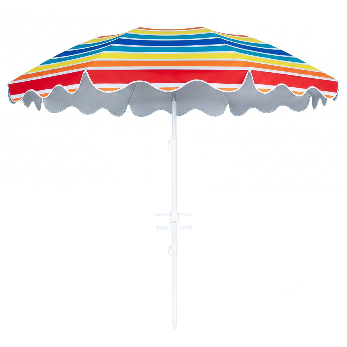 Blue 6.5 ft outdoor beach umbrella with UPF 50+ protection and sand anchor for garden, pool, or backyard use.