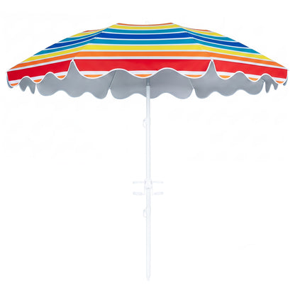 Blue 6.5 ft outdoor beach umbrella with UPF 50+ protection and sand anchor for garden, pool, or backyard use.