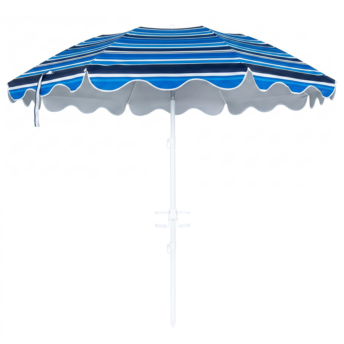Blue 6.5 ft beach umbrella with UPF 50+ sun protection and sand anchor, ideal for garden, pool, or backyard outdoor shading.