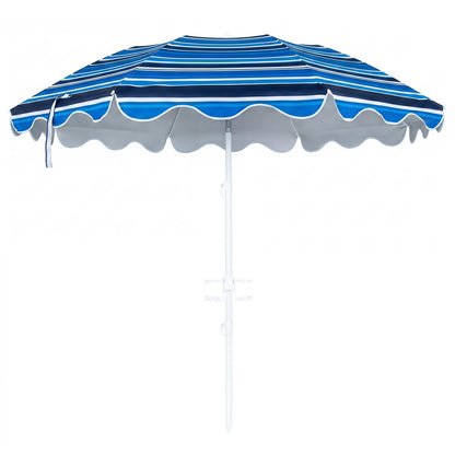 Blue 6.5 ft beach umbrella with UPF 50+ sun protection and sand anchor, ideal for garden, pool, or backyard outdoor shading.
