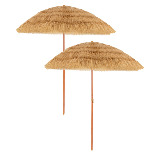 6.5-foot portable thatched tiki beach umbrella with adjustable tilt for outdoor backyard shade, by Wilsons Home Store.
